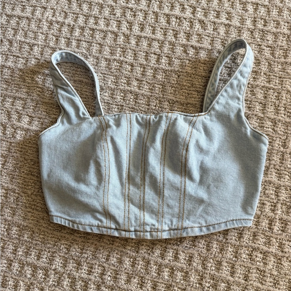 Gianni Bini Sky Blue Denim Crop Top